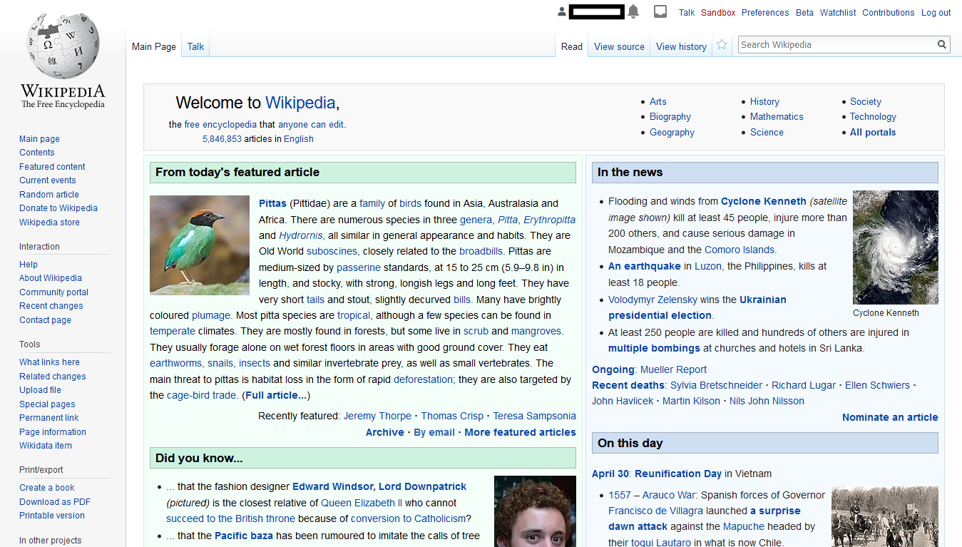 UI Desgin atual do Wikipedia